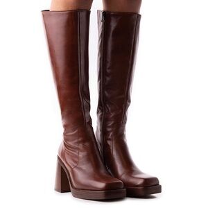 L'INTERVALLE Rich Brown Platform Heel Knee High Leather Kildare Boots